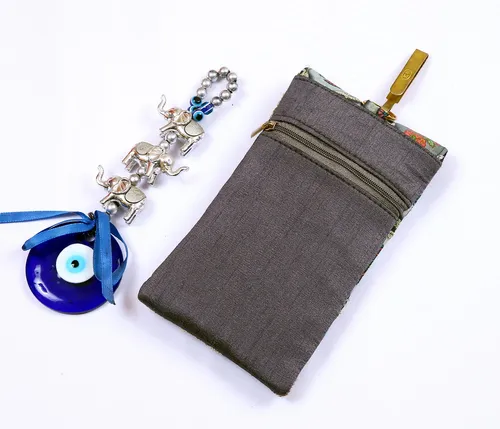 Mobile phone pouch with waist clip in cotton fabric